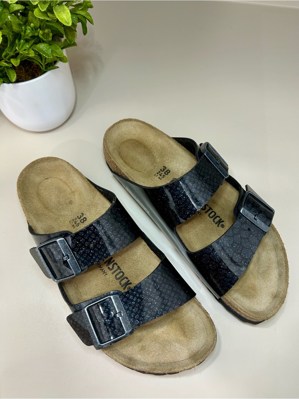 Birkenstock Arizona BF Sandals Magic Snake Glitter Womens Size 7 NARROW Fit